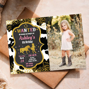 Invitación Foto de cumpleaños con temática vaquera de piel de
