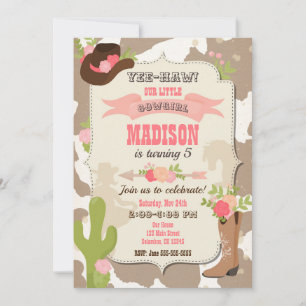 Invitación Foto de cumpleaños con temática vaquera de piel de