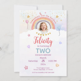 Invitación Foto de cumpleaños con Tie Dye Arcoíris Pastel