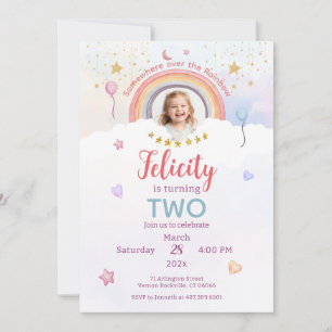 Invitación Foto de cumpleaños con Tie Dye Arcoíris Pastel
