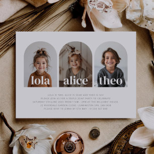 Invitación Foto de cumpleaños conjunta de triple nombre en pa