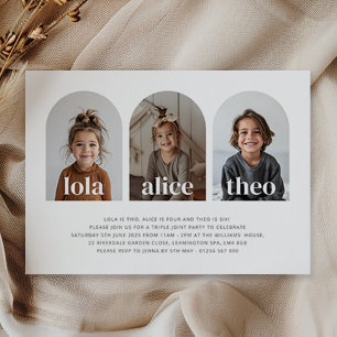 Invitación Foto de cumpleaños conjunta de triple nombre en pa