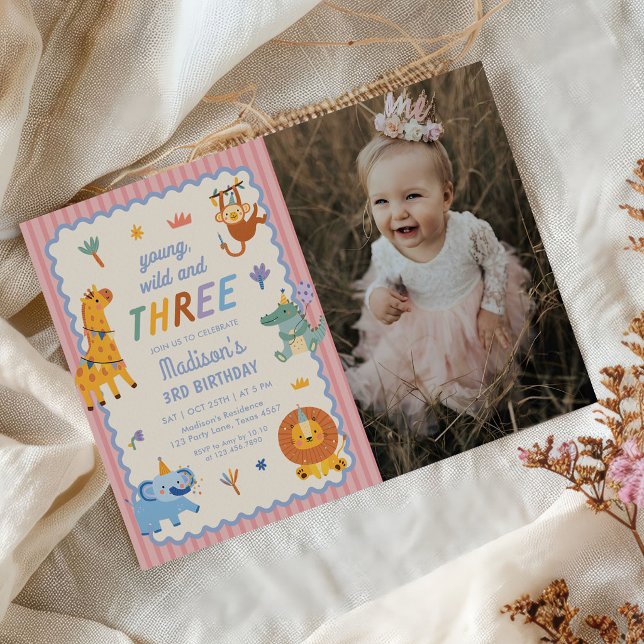 Invitación Foto de cumpleaños de 3 años de niña con animales  (Subido por el creador)