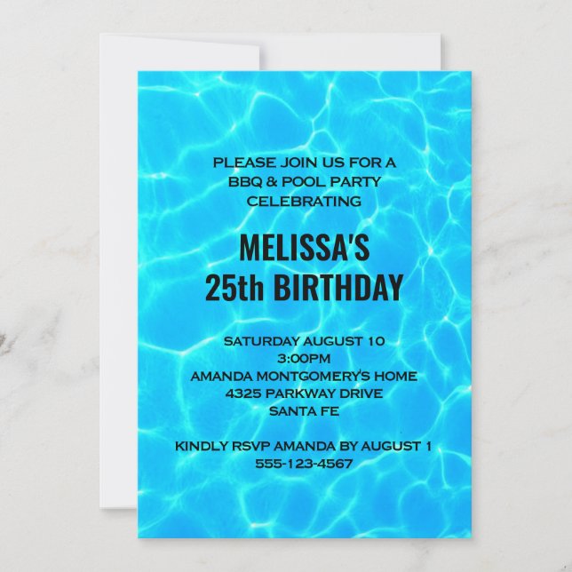 Invitación Foto de Cumpleaños de Agua de Piscina Azul Clara (Anverso)