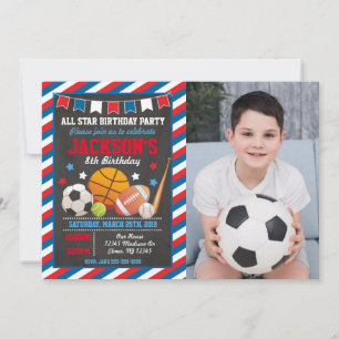 Invitación Foto de cumpleaños de All Star Sports Game Time