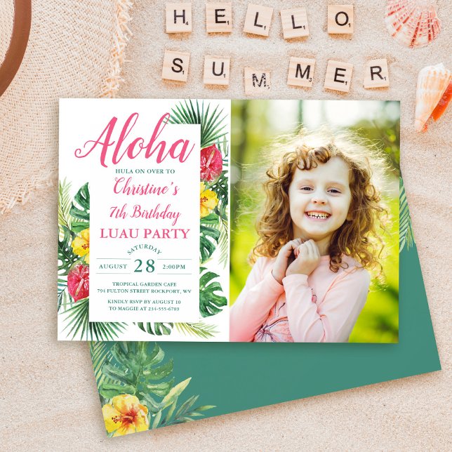 Invitación Foto de cumpleaños de Aloha Tropical Greenery Luau (Subido por el creador)
