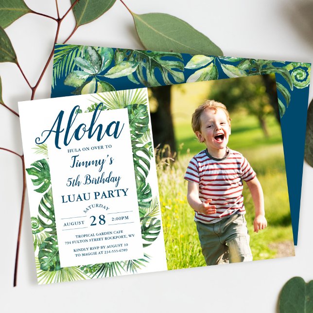 Invitación Foto de cumpleaños de Aloha Tropical Greenery Luau (Subido por el creador)