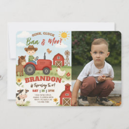 Invitación Foto de cumpleaños de animales de granja editables
