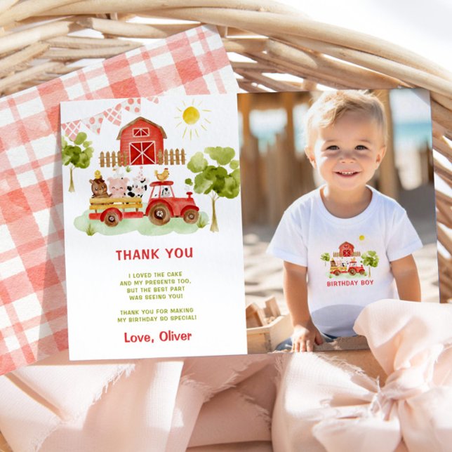 Invitación Foto de cumpleaños de animales de granja rojas, ta (Subido por el creador)