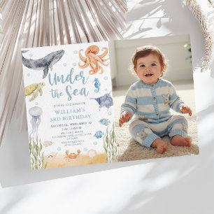 Invitación Foto de cumpleaños de animales del océano bajo el 