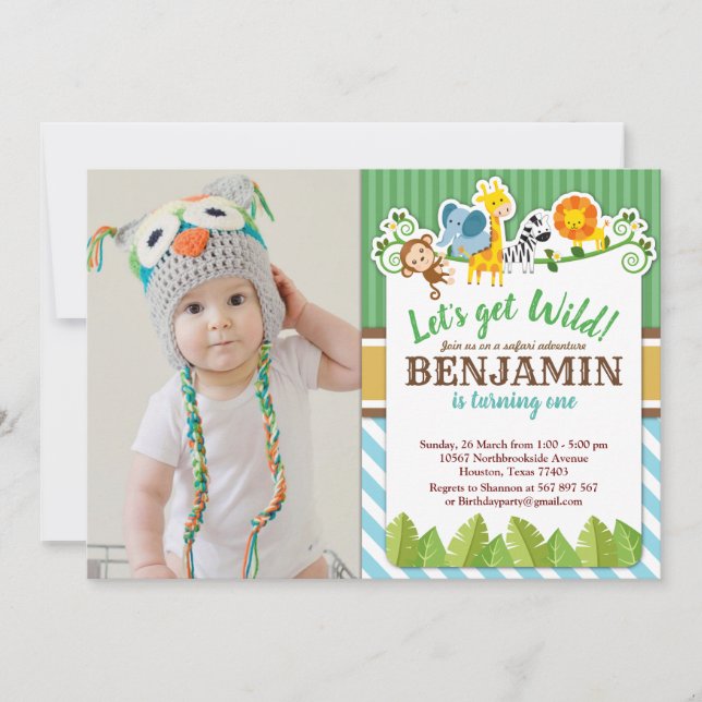 Invitación Foto de cumpleaños de animales en el zoológico de  (Anverso)