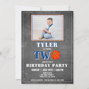 Invitación Foto de cumpleaños de baloncesto en pizarra 2º cum