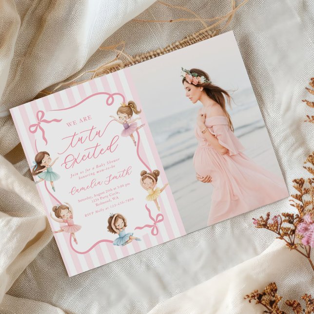Invitación Foto de Cumpleaños de Bebé Bailarina con Lazo Rosa (Subido por el creador)