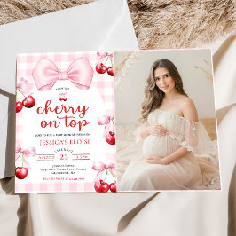 Invitación Foto de Cumpleaños de Bebé con Lazo Coquette Rosa