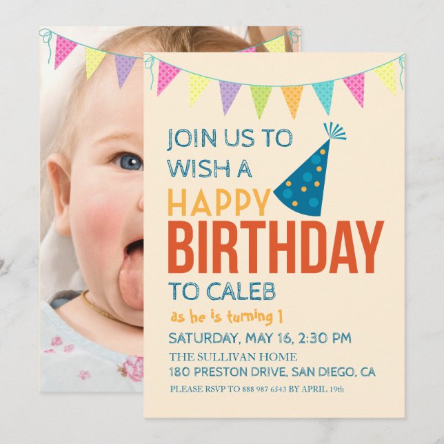 Invitación Foto de cumpleaños de bebé con una fiesta de cumpl (Anverso / Reverso)