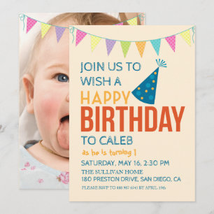 Invitación Foto de cumpleaños de bebé con una fiesta de cumpl