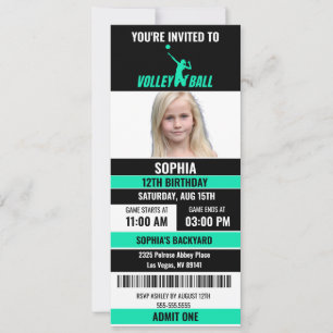 Invitación Foto de cumpleaños de boleto de voleibol negro ver