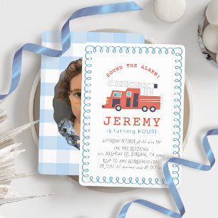 Invitación Foto de cumpleaños de bombero de camión de bombero