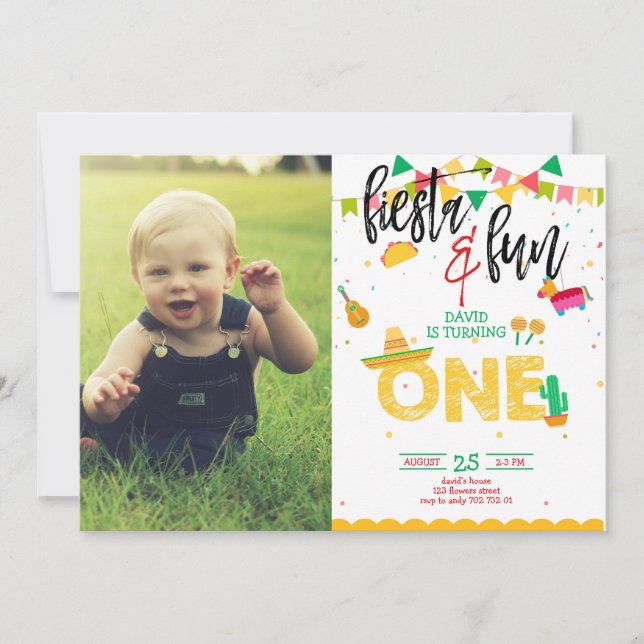 Invitación Foto de cumpleaños de Boy First Fiesta (Anverso)