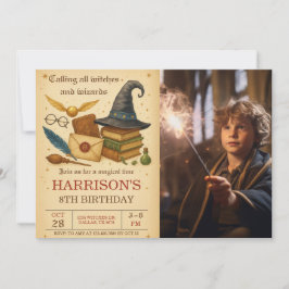 Invitación Foto de cumpleaños de brujas y mago mágico