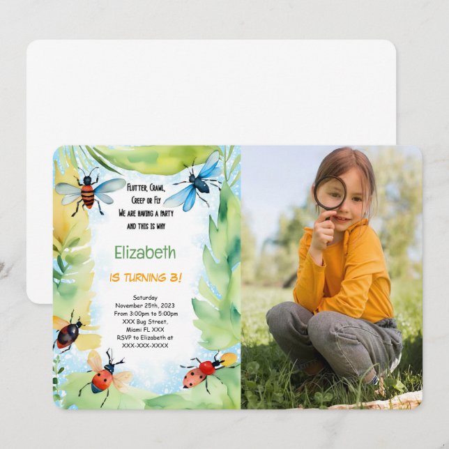 Invitación Foto de cumpleaños de Bug (Anverso / Reverso)
