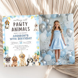 Invitación Foto de cumpleaños de cachorros llamando a todos l