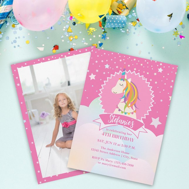 Invitación Foto de cumpleaños de Chica de unicornio arcoiris  (Subido por el creador)