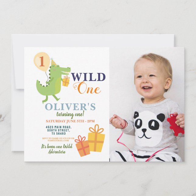 Invitación Foto de cumpleaños de Cocodrilo Salvaje Primero (Anverso)