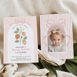 Invitación Foto de cumpleaños de Coquette Strawberry Rubor Pi