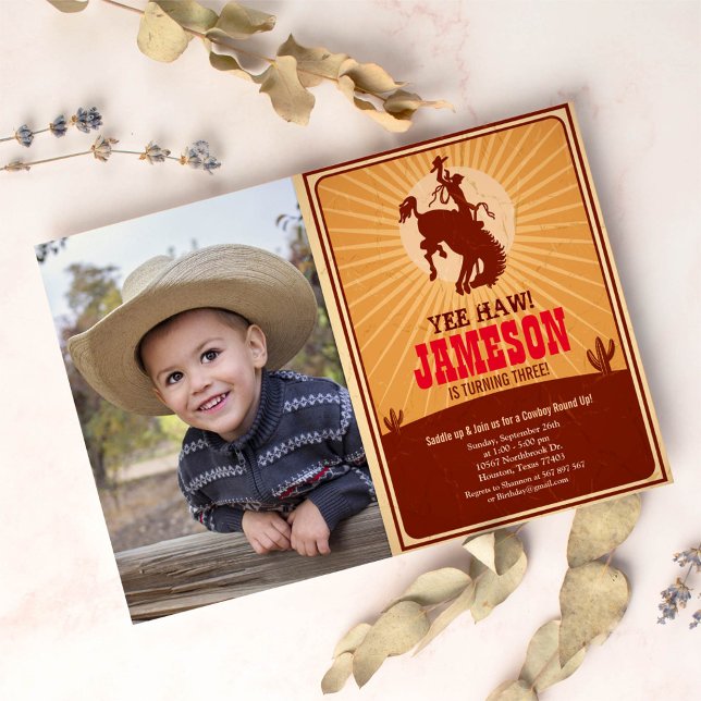 Invitación Foto de cumpleaños de Cowboy Western Old West (Subido por el creador)