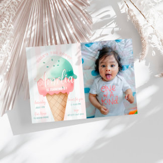 Invitación Foto de cumpleaños de Crema de Hielo Rosa chica