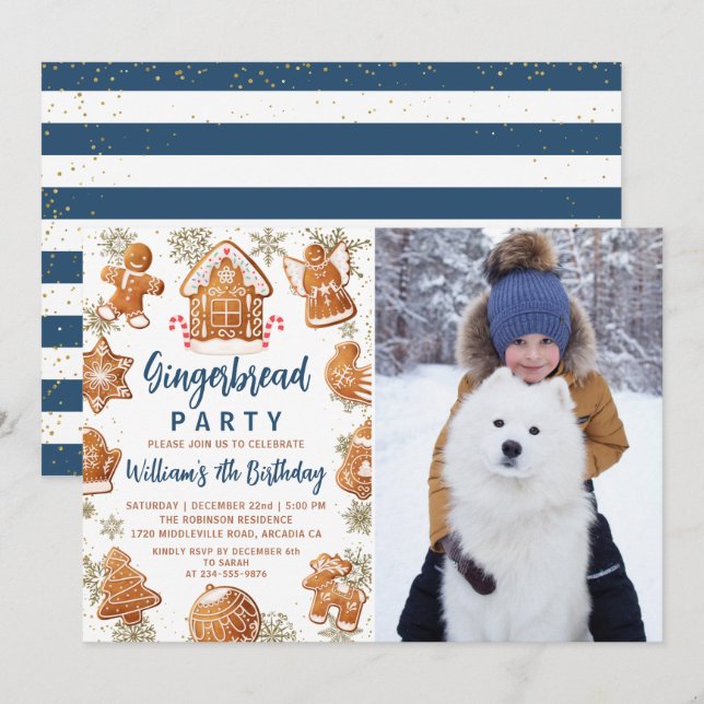 Invitación Foto de cumpleaños de cumpleaños con decoración de (Anverso / Reverso)