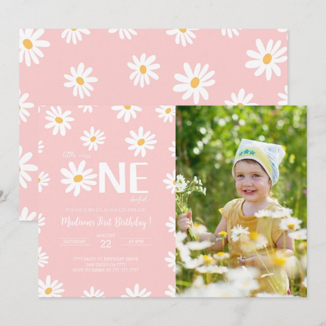 Invitación Foto de cumpleaños de Daisy (Anverso / Reverso)