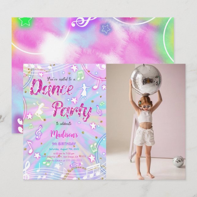 Invitación Foto de cumpleaños de Dance (Anverso / Reverso)