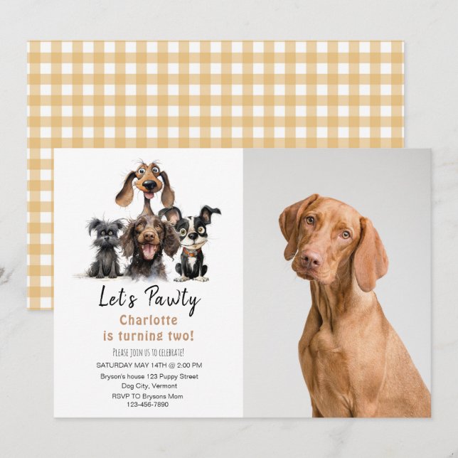 Invitación Foto de cumpleaños de Dog Let's Pawty (Anverso / Reverso)