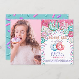 Invitación Foto de cumpleaños de Donut, salpicada de colores