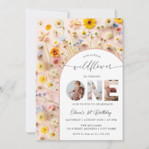 Invitación Foto de cumpleaños de Elegante Flor Silvestre 1er 
