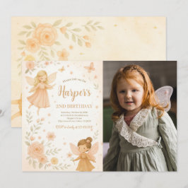 Invitación Foto de cumpleaños de Fairy en el jardín encantado