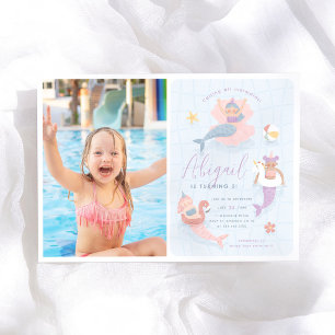 Invitación Foto de cumpleaños de fiesta de piscina de sirena