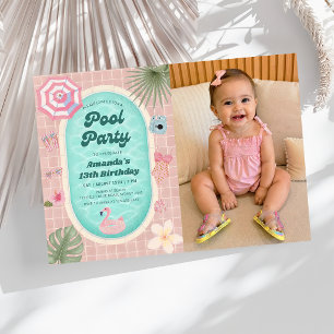 Invitación Foto de cumpleaños de fiesta de piscina de verano 