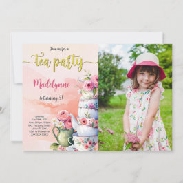 Invitación Foto de cumpleaños de fiesta de té editable