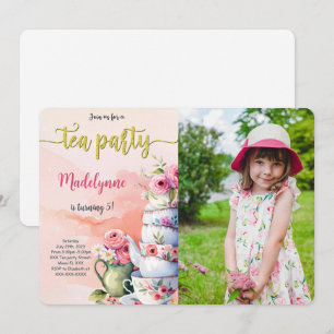 Invitación Foto de cumpleaños de fiesta de té editable