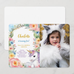 Invitación Foto de cumpleaños de Floral Unicornio