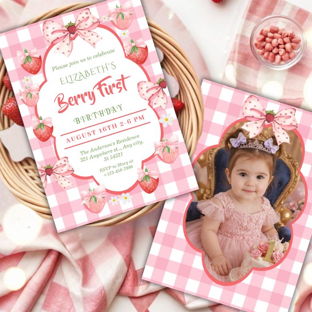 Invitación Foto de cumpleaños de fresa del primer año de Berr (Subido por el creador)