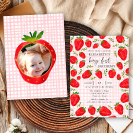 Invitación Foto de cumpleaños de Fresa Primera de Rustic Berr