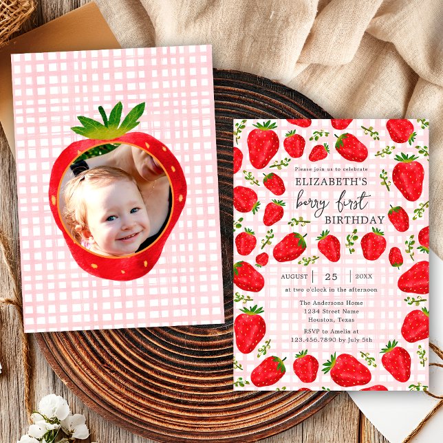 Invitación Foto de cumpleaños de Fresa Primera de Rustic Berr (Subido por el creador)