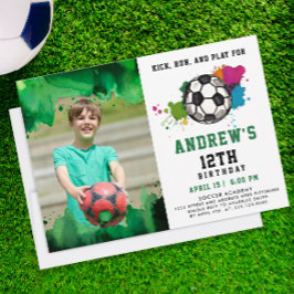 Invitación Foto de cumpleaños de fútbol moderno y colorido en