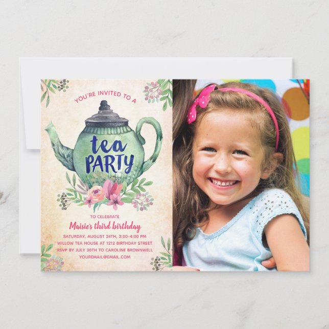 Invitación Foto de cumpleaños de Garden Tea Fiesta (Anverso)