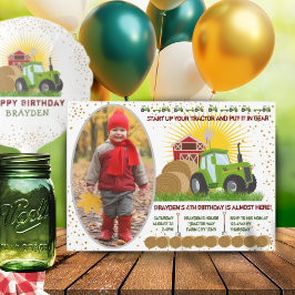 Invitación Foto de cumpleaños de Green Tractor 🚜 Farm Barn