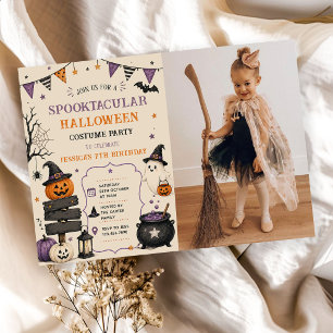 Invitación Foto de cumpleaños de Halloween con disfraz espelu